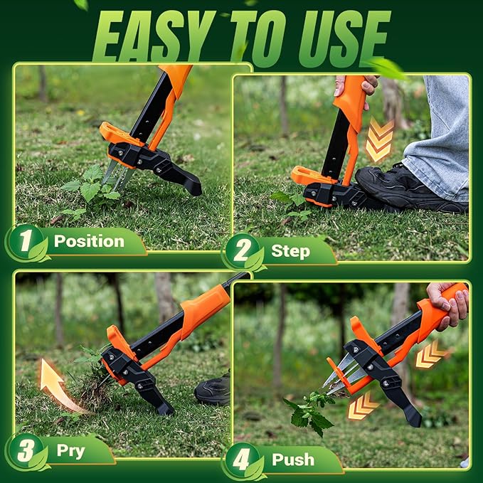 Weed Puller Tool - Stand Up Weed Puller with 4-Claw Steel Head, 39" Retractable Handle & Easy-Eject Mechanism for Dandelions, Clover & More, No Bending or Kneeling