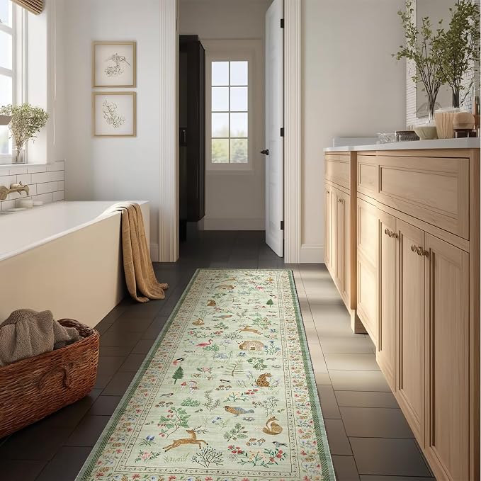 Machine Washable Kitchen Runner Rug: 2'x6' Hallway Rug Non Slip Low Pile Stain Resistant Soft Carpet Runners for Entryway Hallways Kitchen Laundry Room Beside Bedroom Farmhouse
