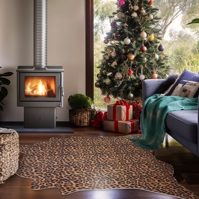 Leopard Rug 7.6x6.2 ft Cheetah Print Cowhide Rug Animal Rugs for Living Room Bedroom Dinning Room Nonslip Faux Cow Hide