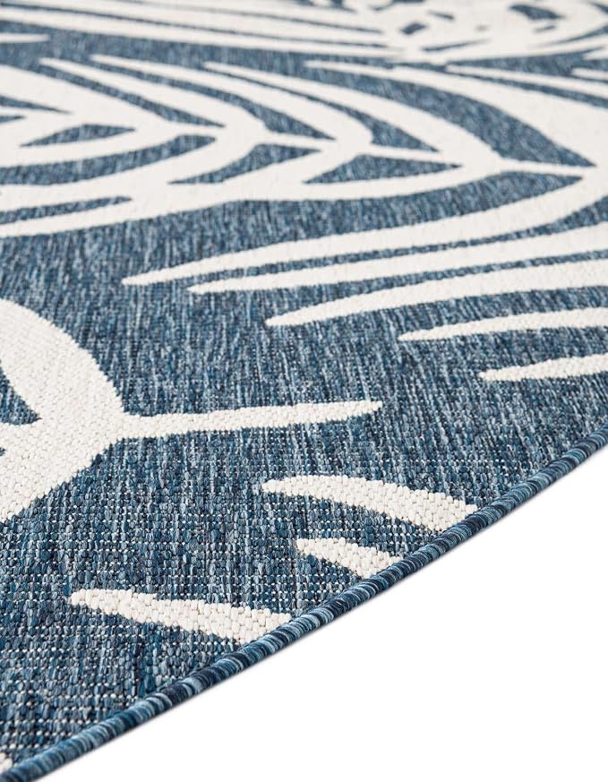 Unique Loom Outdoor Botanical Collection Area Rug - Palm (12' Round Blue/Navy Blue)