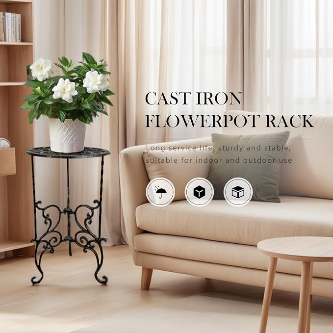 Heavy Duty Cast Iron Potted Plant Stand - 19.5IN Decorative Flower Pot Holder,Vintage & Rustic Style Indoor Outdoor Garden Pots Container Supports（Vintage Ornate Plant Shelf）