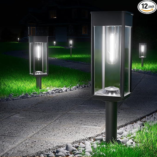 BITPOTT Solar Pathway Lights Outdoor,Bright Solar Lights for Outside, Waterproof Auto On/Off Garden Lights Solar Powered Landscape Lights for Yard Walkway Driveway Lawn (Cool White, 12 Pack)