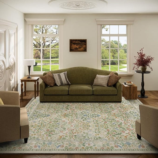 Washable Area Rugs for Living Room: 5x7 Bedroom Rug Vintage Rugs Stain Resistant Non Slip Low Pile Lightweight Soft Carpets Rugs for Dining Room Kitchen Nursery Kids Room Farmhouse Living Room