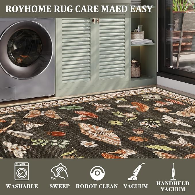 ROYHOME Mushroom Rug Black