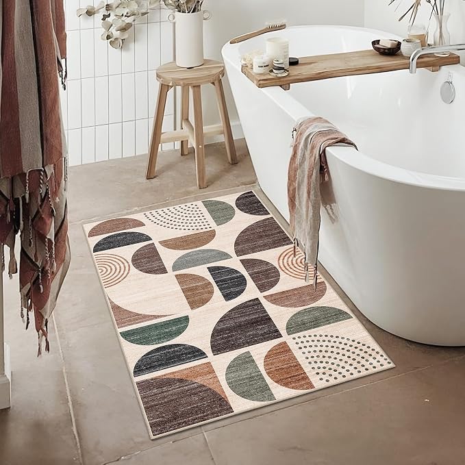 Small Rug Washable,2x3 Area Rugs Non Slip Modern Abstract | Machine Washable Throw Carpet for Entryway Bathroom Entry Entrance Bedroom Kitchen Boho Soft Low Pile Floor Indoor Brown