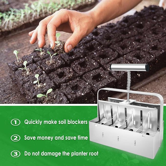 8 Cell Soil Blocker for Seeds Starting, 2 inch Manual Soil Block Maker, Seeds Blocker, Durable Seeds Block Maker, Soil Blocking Tool, Soil Blocker Kit