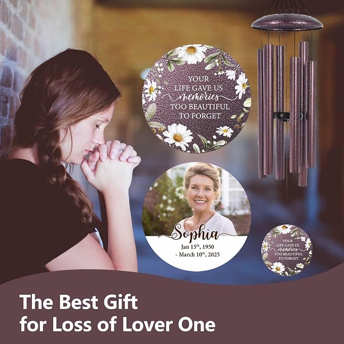 ASTARIN Personalized Deep Tone Wind Chime Memorial, Customized Sympathy Wind Chimes, Memory Wind Chimes for Loved Ones Lost, Bereavement Gifts Windchimes Outdoor, Produced in Texas