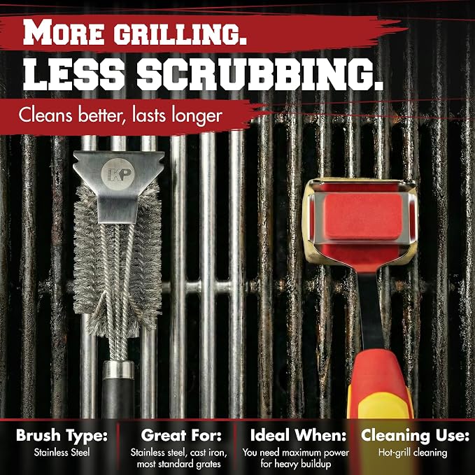 Kitchen Perfection BBQ Grill Brush & Scraper for Outdoor Grill - GrillSaver | Grill Cleaning Kit -Safe Wire Brush with Replaceable Head, Magnetic Hanger, Bottle Opener & Ebooks Full of Grilling Recipes