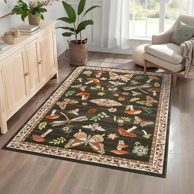 ROYHOME Mushroom Rug Black