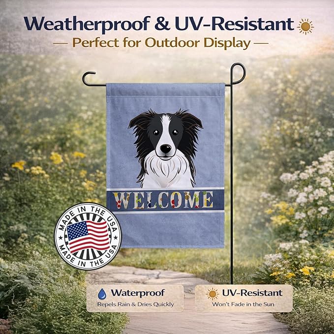 Caroline's Treasures BB1427GF Border Collie Welcome Garden Flag, Blue Mailbox Flag Decorative Yard Flag Banner Outside Patio Artwork Yard Flower Beds, Garden Size, Multicolor