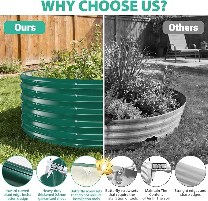 YSEJOMP 17" Tall Round Outdoor Garden Raised Garden Bed Kits-0.8MM Thick Metal Raised Planter Bed/Ground Planter Box for Variety of Flowers,Herbs,Vegetables,Trees (Dark Green, 48 Dia X 16.5inches)