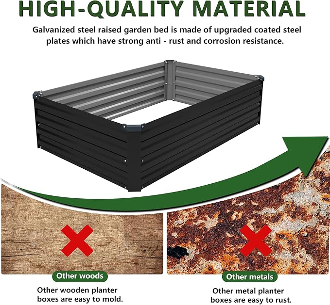 2PCS 4x3x1ft Galvanized Raised Garden Kit,Metal Planter Box,Black | Outdoor Elevated Metal Planter Box For Vegetables, Flowers & Herbs. Rustproof Galvanized Steel, Open Drainage, Easy Assembly
