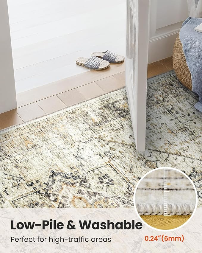 AMADA HOMEFURNISHING 6x9 Area Rugs, Blue Low-Profile Washable Rug with Non-Slip Backing & Durable Edge Binding, Vintage Rugs for Living Room, Bedroom, Dinning Room