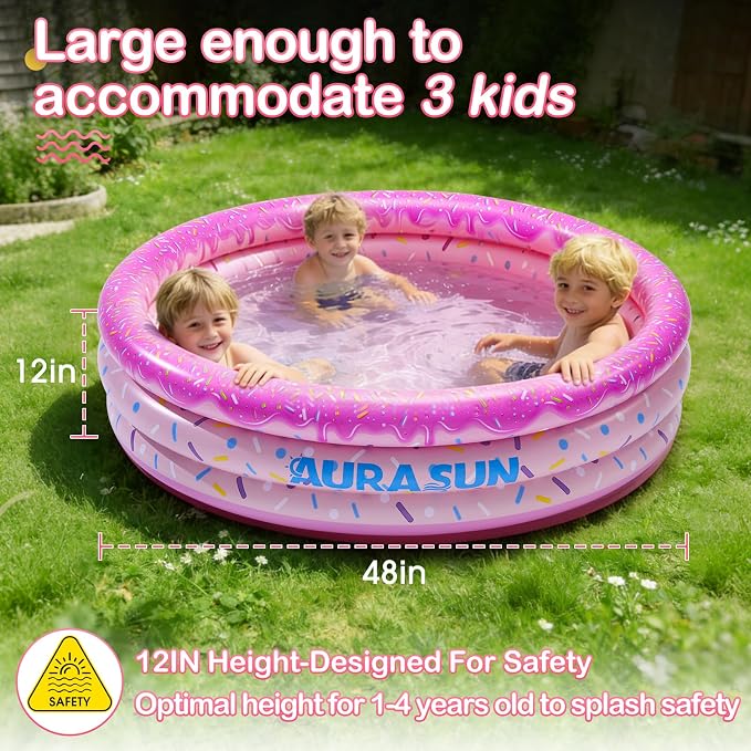 Baby Pool Small Kiddie Swimming Pool 3 Rings Round Pad Indoor Ball Pit | Kiddie Swimming Pool, For Kids & Toddler, Portable Indoor Ball Pit Toys, Outdoor Water Play, For Girl/Boy