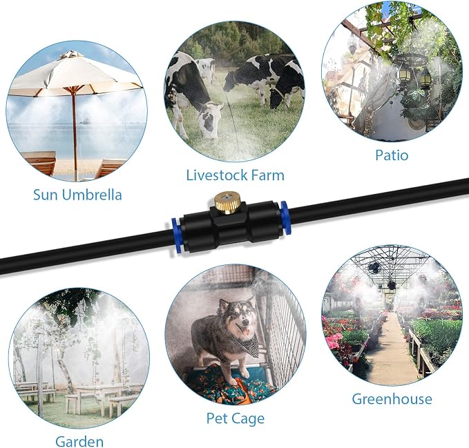 lifeegrn Misting Cooling System, Outdoor Misting System for Patio, 40 FT Misting Line+10 Mist Nozzles+3/4" Brass Adapter,Outdoor Mister System for Patio Garden Trampoline Greenhouse