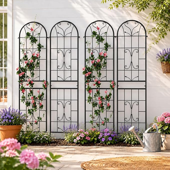 2 Pack 87x20in Garden Trellises, Ornate Scrollwork Black Metal Coated Rustproof Trellis for Climbing Plants Outdoor, Roses, Vegetables, Vines, Cucumbers