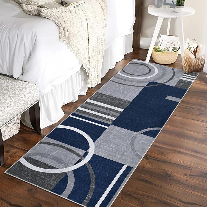 RUGSREAL Runner Rug 2x6 Modern Geometric Area Rug Non Slip Hallway Rugs | Contemporary Abstract Circles Rug CarpetLow Pile Indoor Floor Cover for Kitchen Bedroom