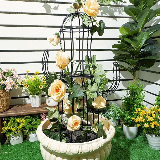 Cactus Obelisk Trellis - 8”x28” Unique Metal Design for Climbing Plants, Garden Decorative Support Structure for Potted Tall Vines and Rose Bushes