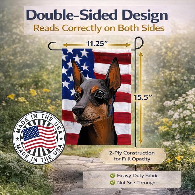 Caroline's Treasures CK6743GF Toy Manchester Terrier American Flag Garden Flag Mailbox Flag Decorative Yard Flag Banner Outside Patio Artwork Yard Flower Beds, Garden Size, Multicolor
