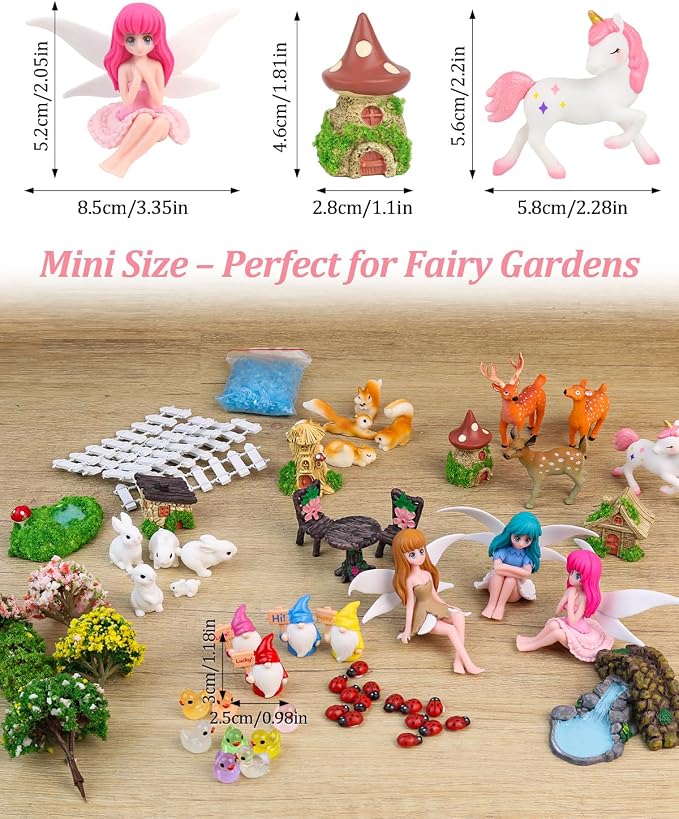 112PCS Fairy Garden Accessories Kit with 2 Gift Bags – Complete Miniature Fairy House & Accessories for DIY Indoor & Outdoor Terrarium, Planter & Garden Decor Gift