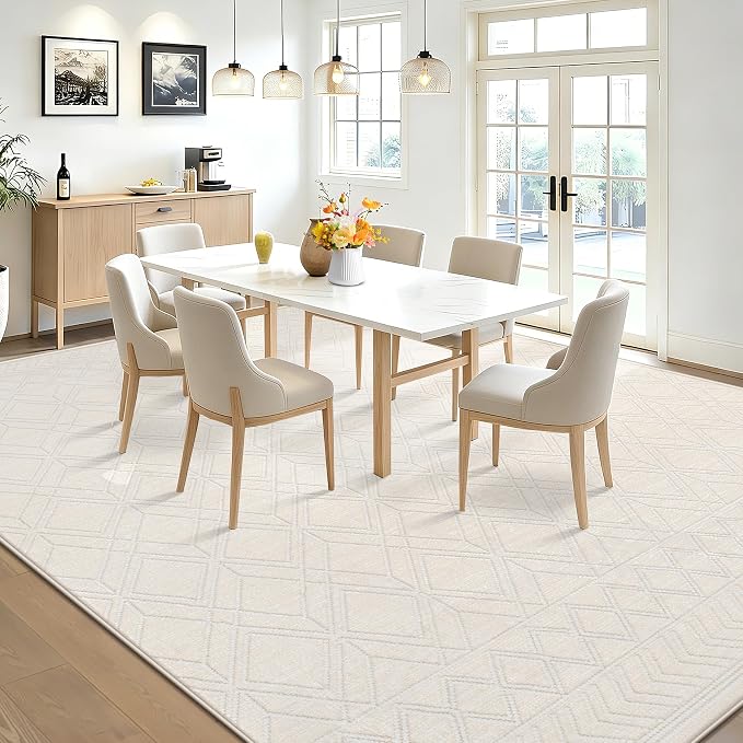9x12 Area Rugs Washable Rug: Geometric Moroccan Farmhouse Rugs Large Living Room Rug Modern Neutral Soft Non-Slip Printed Pattern Carpet for Bedroom Dining Room Nursery Office (Beige, 9'x12')