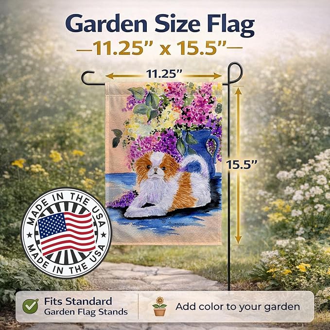 Caroline's Treasures SS8300GF Japanese Chin Garden Flag Mailbox Flag Decorative Yard Flag Banner Outside Patio Artwork Yard Flower Beds, Garden Size, Multicolor