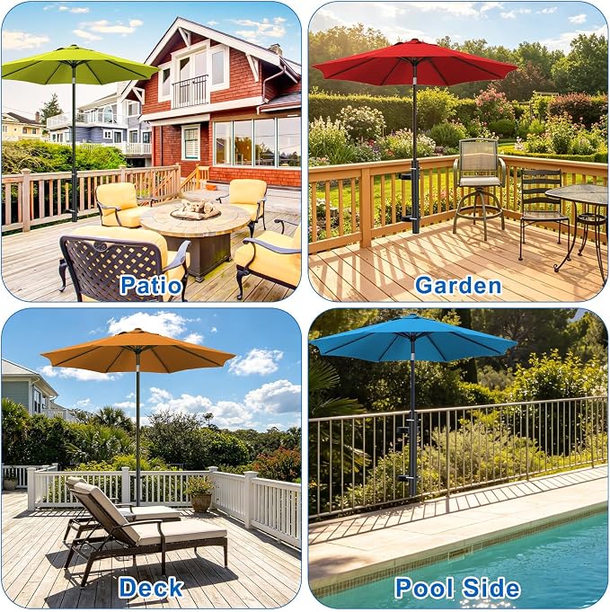 KingDolly No-Drilling Patio Umbrella Holder for Deck Railing with Space-Saving Design, Heavy Duty Deck Umbrella Mount - Fits 1"-1.9" Umbrella Poles, Adjustable Clamp on Umbrella Holder for Deck