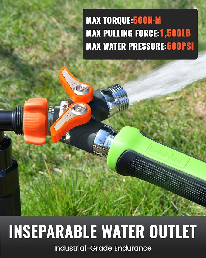 RAINPOINT Garden Hose Splitter 2 Way Heavy Duty, Water Hose Y Spigot Splitter with Shutoff Valves,100% Metal Body Water Hose Connector with Shut-Off Valve, 1.9" Metal Handle, 3/4" GHT Thread(Orange)