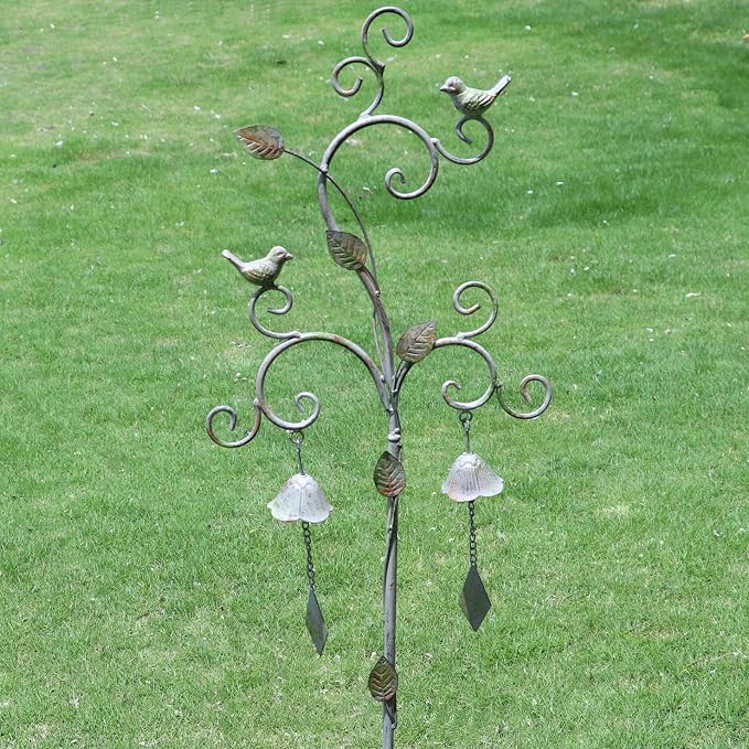 Decorative Garden Stakes for Outside,Metal Outdoor Garden Decor with Bells | 45.7"H Wind Chime Stakes for Outside,Bird Metal Garden Art for Garden,Flower Beds, Patio.