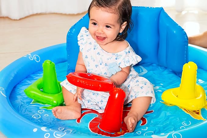 Bestway Seashapes Splash Pad | Baby Sensory Water Pool, with Backrest, Sunshade and Games, 6 Months +