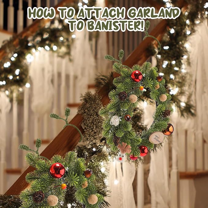 Riakrum 20 Pcs Christmas 20 Inches and 16 Inches Set Decorative Garland Twist Ties Garland Decor for Xmas Holiday Lights Bannisters Stairways Railings (Olive Green)