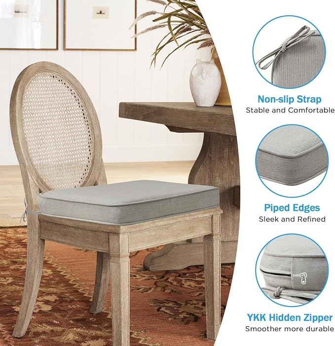17 x 16 Inch Outdoor Chair Cushions with Tie Straps, Set of 4 Thick Water Repellent Round Patio Chair Pads for Garden Lawn Patio Furniture, Charcoal