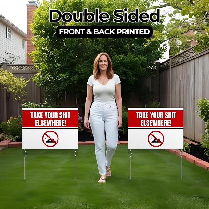 Take your Shit Elsewhere! Yard Sign by DC | 24"x18" Double Sided Pets Garden Sign with 13” Metal Stakes | Outdoor Signs Waterproof for Lawn, Patio, Sidewalk & House | Set of 3 | Made in USA