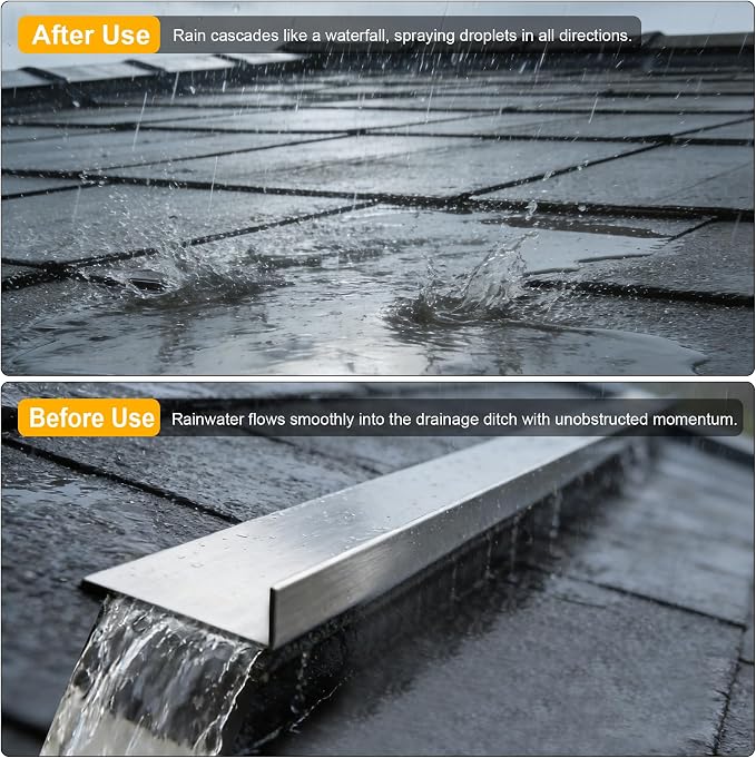 4FT Roof Rain Diverter, Galvanized Steel Roofing Rainwater Diverter for House Shingle, Gutter Guards with Nails to Protect Roof, 4 Packs