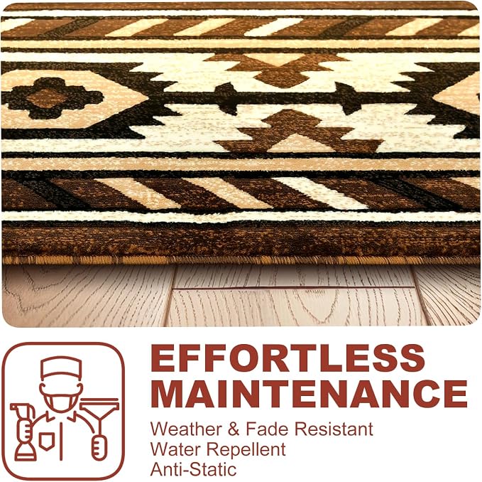 YHSF Southwestern Area Rug - Anti Static & Washable - Mocha, 2 ft x 7 ft | Soft Native American Tribal Floor Rugs for Living Room, Bedroom, Hallways, and More - Easy-to-Clean Home Decors