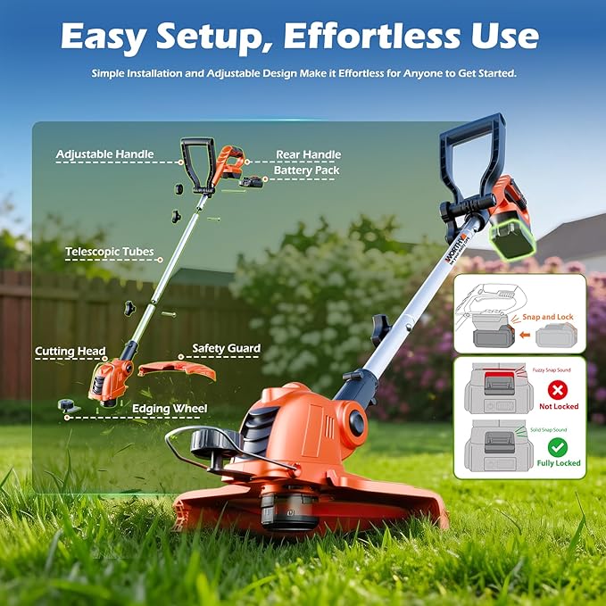 21V Weed Wacker Weed Eater: Electric String Trimmer & Edger 2in1 Lawn Tool Battery Powered - 12 Inch Grass Cutter with 2Pack 2000mAh Batteries & Charger - Cordless Lightweight for Small Yard Garden