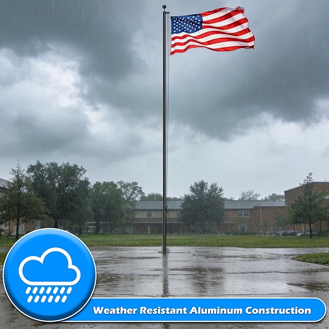 20FT Flag Pole for Outside House, Aluminum Flag Pole Kit with 3x5 Embroidered American Flag, Black Ball Topper, Tangle Free Flagpoles for Yard Garden, Residential & Commercial Use