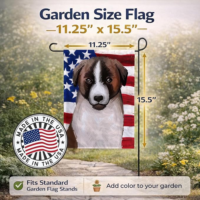 Caroline's Treasures CK6477GF Cao de Gado Transmontano American Flag Garden Flag Mailbox Flag Decorative Yard Flag Banner Outside Patio Artwork Yard Flower Beds, Garden Size, Multicolor