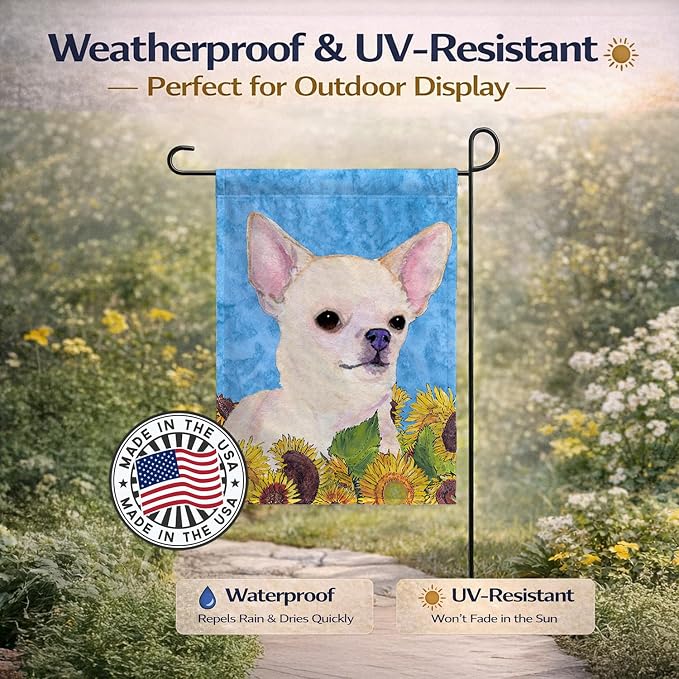 Caroline's Treasures SS4241GF Chihuahua in Summer Flowers Garden Flag Mailbox Flag Decorative Yard Flag Banner Outside Patio Artwork Yard Flower Beds, Garden Size, Multicolor