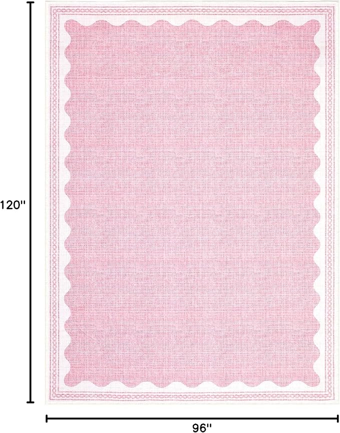 GarveeHome Scalloped Washable 8x10 Rugs for Living Room Non-Slip Solid Pink Modern Minimalism 8 x 10 Rug Low-Pile Carpet for Bedroom Dining Nursery Mat with Rubber Back