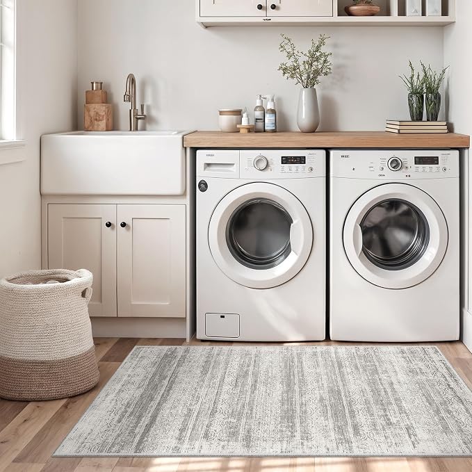 Miukiki 4x6 Washable Area Rug Non Slip Rug for Living Room Grey | Moroccan Soft Low Pile Indoor Area Rug for Living Room Bedroom Dining Room Stain Resistant Carpet with Easy Care 4'x6'
