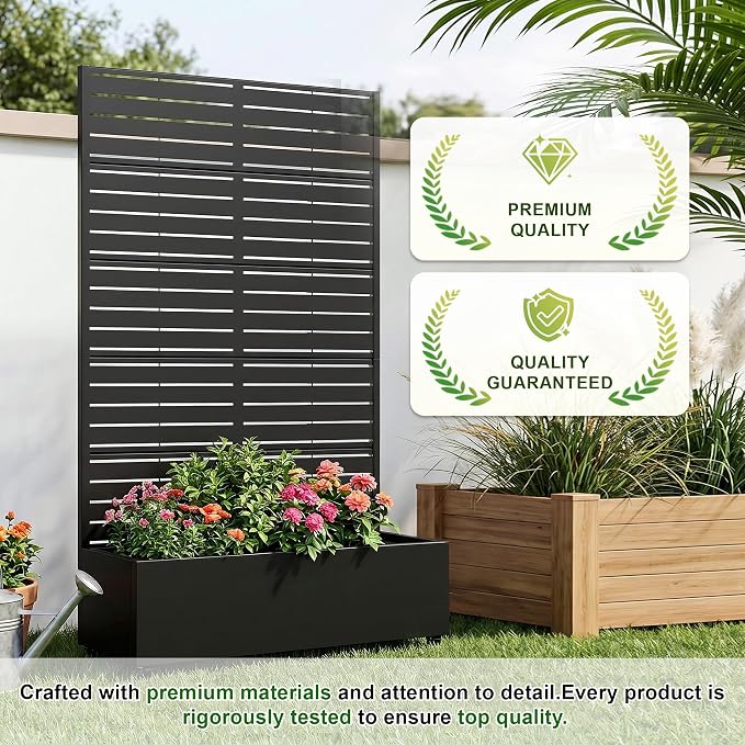 Casaphoria Metal Raised Garden Bed with Trellis and Wheels, 72"x47"x16" Planter Box for Climbing Plants, Vegetables & Vines, Features Drainage Holes and Privacy Screen (Black-Louver)