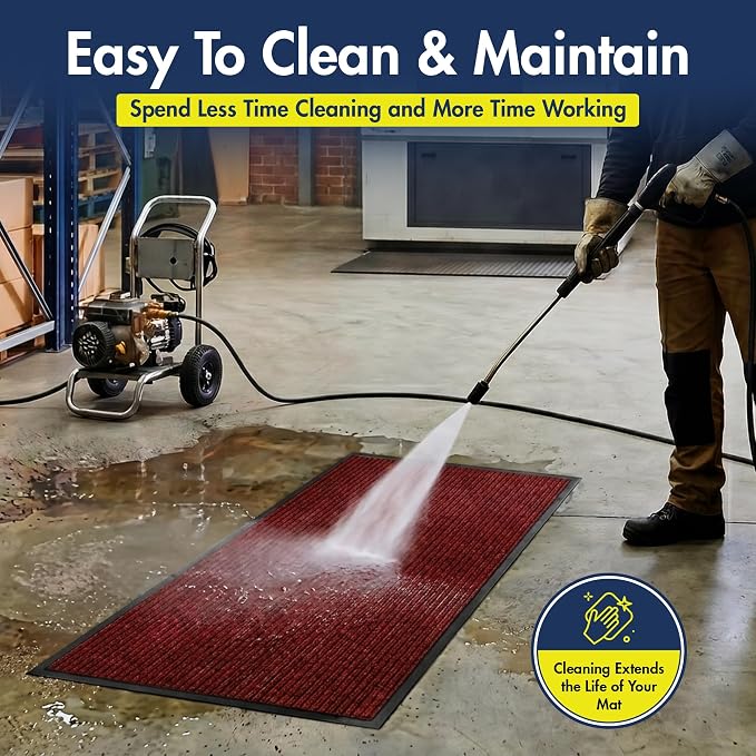 Notrax 109 Industrial Door Mat, 3' x 6' Large Entrance Mat, Heavy Duty Commercial Rugs for Entryway, Welcome Lobbies, Garage, and Mudroom, Made in the USA, Red, Brush Step 109S0036RB
