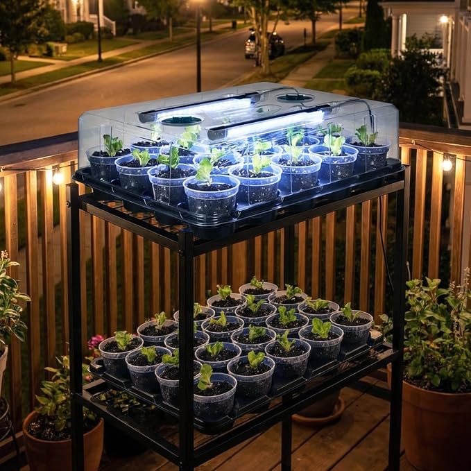 homenote 3 Inch Seed Starter Trays 2 Pack,20-Cell Seedling Starter Trays with Grow Light/Humidity Dome/3" Nursery Pots 40 Pcs,Planting Trays for Seedling,Plastic Germination Kit for Growing