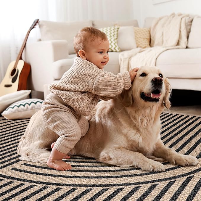 Tangsoo Rainbow Easy Jute Rug 2.6x8 Washable Runner Rug for Hallways,Non-Slip Thin Dark Brown Outdoor Rug,Modern Farmhouse Carpet for Porch Laundry Bedroom Living Room Entryway