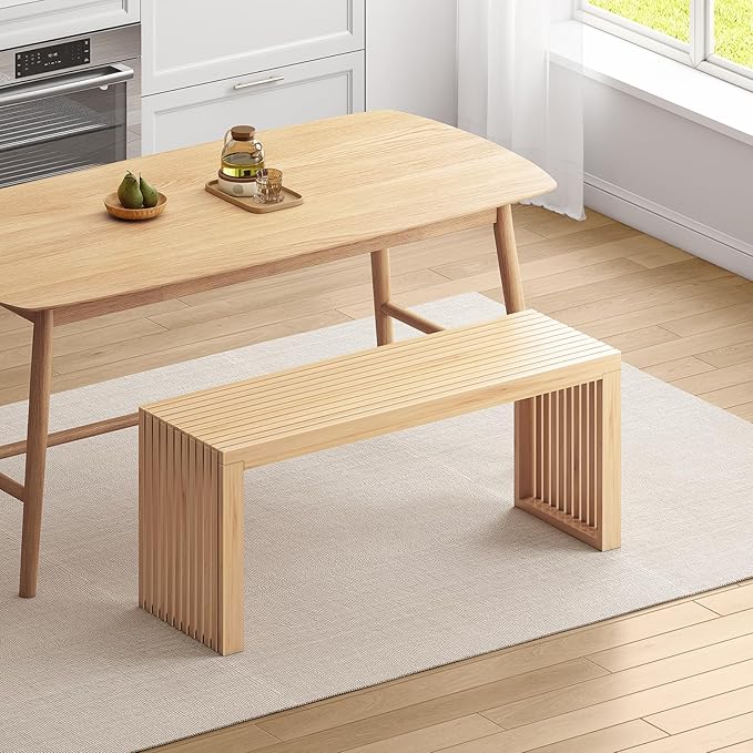 Bamboo Dining Bench, 35'' Slatted Design Entryway Bench, Natural | Modern Solid Bamboo Seating Bench for Indoor & Outdoor Use, Ideal for Kitchen, Hallway, Bedroom