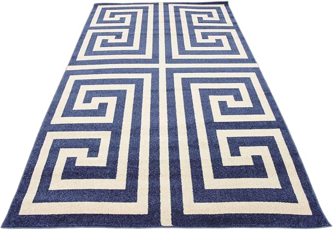 Unique Loom Athens Collection Classic Geometric Modern Border Design Area Rug (5' 0 x 8' 0 Rectangular, Navy Blue/ Beige)