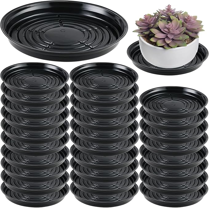 30 Packs 14 Inches Large Plant Saucers for Indoor Outdoor Use Heavy Duty Plastic Plant Plate Dish for Planter Bulk Round Flower Pot Drip Trays to Catch Water 4 to 20 Inch, Black