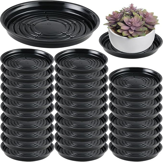 30 Packs 14 Inches Large Plant Saucers for Indoor Outdoor Use Heavy Duty Plastic Plant Plate Dish for Planter Bulk Round Flower Pot Drip Trays to Catch Water 4 to 20 Inch, Black