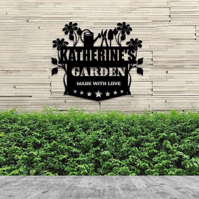 MeMate Garden Sign, Garden Signs for Outdoor Decor, Personalized Metal Signs Garden, Customized Name Wall Art, Large Sign for She Shed Vegetable Garden Porch Deck, Personalized Outdoor Plaques